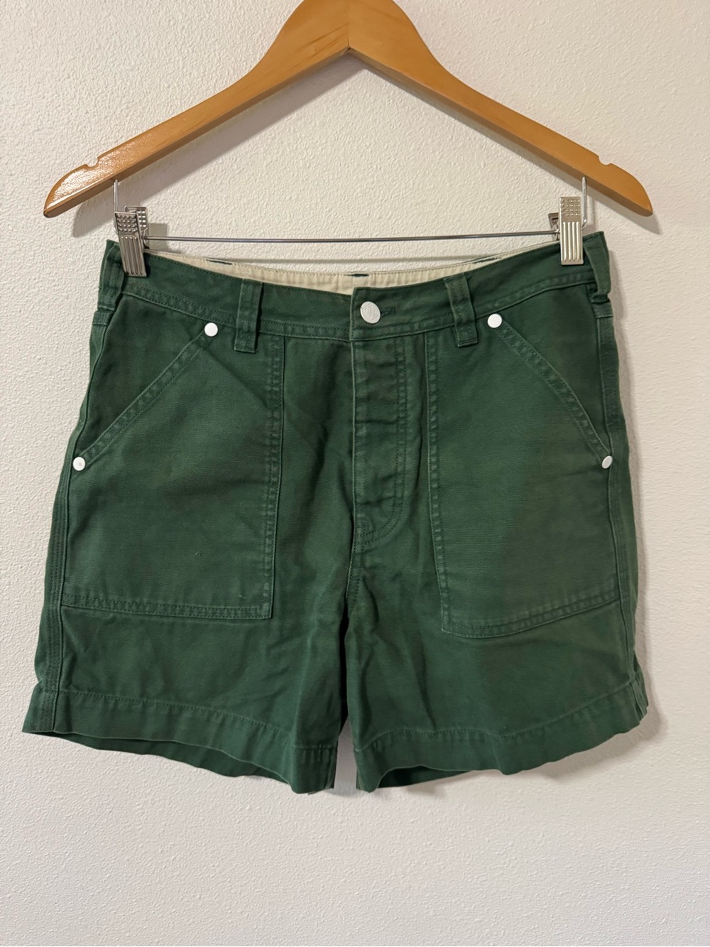 Topo Designs Chore Shorts Green Cotton Canvas High Rise Button Front Gorpcore-8